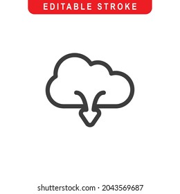 Download Cloud Outline Icon. Download from Cloud Line Art Logo. Vector Illustration. Isolated on White Background. Editable Stroke