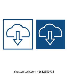 Descargar desde almacenamiento en la nube. El símbolo está situado en un marco cuadrado. Iconos azules vectoriales.