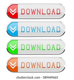 DOWNLOAD colored buttons set. Vector 3d illustration isolated on white background
