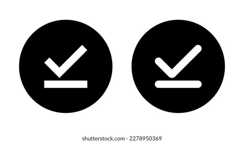 Download complete icon vector isolated on circle background. Checkmark with underline sign symbol