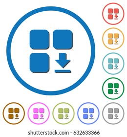 Download component flat color vector icons with shadows in round outlines on white background