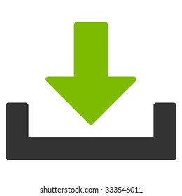 Download Container vector icon. Style is bicolor flat symbol, eco green and gray colors, rounded angles, white background.