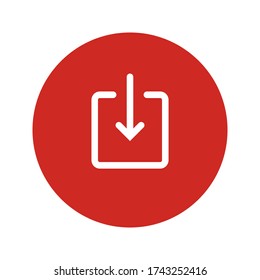 Download content icon. Downloading media symbol. User interface button. Straight arrow. Multimedia navigation. Networking. Sign for web and mobile app. Simple arrow to square. Down. Vector background.