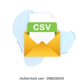 Download CSV button on laptop screen. Downloading document concept. File with CSV label and down arrow sign. Vector illustration