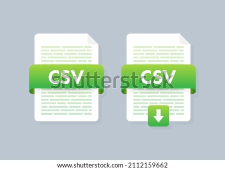Download CSV button on laptop screen. Downloading document concept. File with CSV label and down arrow sign. Vector illustration.