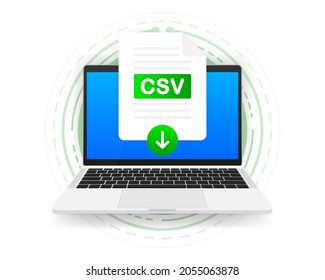 Download CSV icon file with label on screen computer. Downloading document concept. Vector illustration.