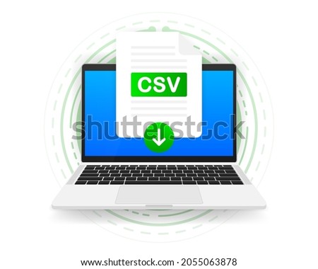 Download CSV icon file with label on screen computer. Downloading document concept. Vector illustration.