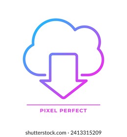 Download data from cloud based storage pixel perfect gradient linear vector icon. Access to information on internet. Thin line color symbol. Modern style pictogram. Vector isolated outline drawing