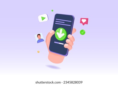 Download data on phone, data transfer concept. 3D icon vector render illustration.