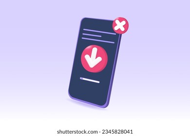 Descargar datos en el teléfono, concepto de transferencia de datos. Ilustración del vector de icono 3D.