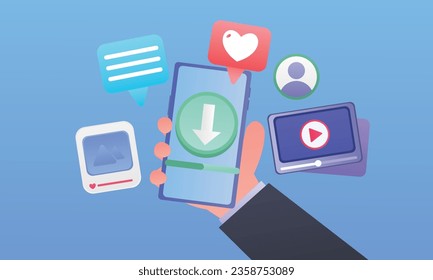 Laden Sie Daten auf dem Telefondatenübertragungskonzept Icon.on blue background.Vector Design Illustration.