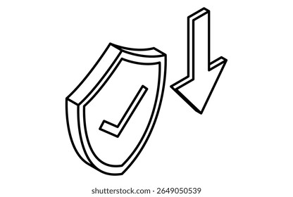 Baixar proteção de segurança de dados ícone de linha isométrica com escudo e símbolo de seta, preto e branco, Ilustração de vetor