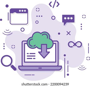 Stockillustration für Datenserver herunterladen, Cloud-Datenübertragungskonzept, Public File Transfer Server-Vektorgrafik-Design, Cloud-Computing und Internet-Hosting-Symbol, Fernspeicherzeichen