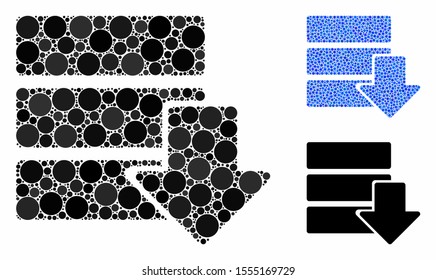 Download database composition of filled circles in different sizes and color hues, based on download database icon. Vector filled circles are organized into blue composition.