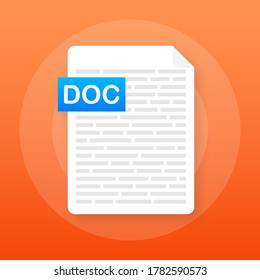 Download DOC button. Downloading document concept. File with DOC label and down arrow sign. Vector illustration.