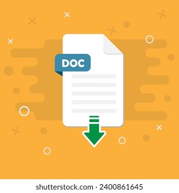 Download Doc button Downloading document concept. File with DOC label and down arrow sign. Vector stock illustration	