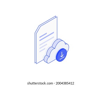 Descargar documento de nube, doc, una lista4, archivo isométrico ilustrar icono de vector 3d. Ilustración moderna de diseño creativo en línea plana.