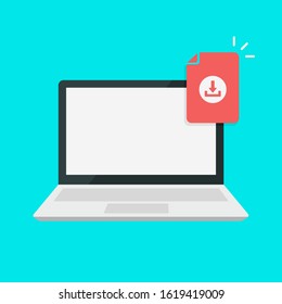 Download document file sheet button computer laptop pc. Downloading element concept. Vector flat cartoon illustration
