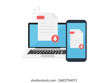 Descarga de archivos de documentos desde cualquier lugar y en todos los dispositivos Ilustración de stock de Vector.