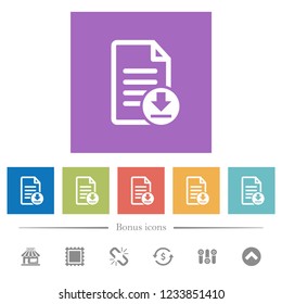 Download document flat white icons in square backgrounds. 6 bonus icons included.