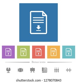 Download document flat white icons in square backgrounds. 6 bonus icons included.