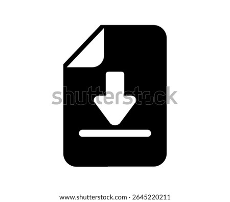 Download document icon. Download file, document, save folder. Store file, file transfer, downloading vector design and illustration. 