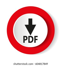 Download (document icon) glossy red round button. Vector illustration.