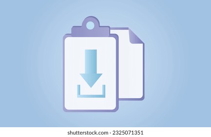 Download Document Icon. Icon download document, pdf file upload, get data sheet, vector arrow.vector on blue background