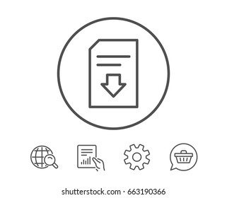 Download Document line icon. Information File sign. Paper page concept symbol. Hold Report, Service and Global search line signs. Shopping cart icon. Editable stroke. Vector