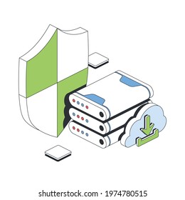 Download document security, hard drive, cloud. Vector 3d line isometric, color web icons, new flat style. Creative design idea for infographics.
