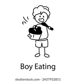 Download doodle icon of boy eating cupcake 