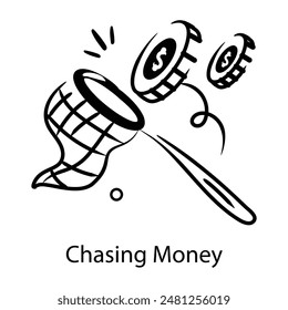 Download doodle icon of chasing money 