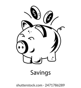 Download doodle icon of piggy savings 