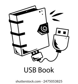 Download doodle icon of usb book 