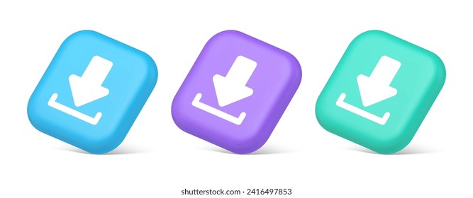 Download down arrow cyberspace information storage button internet file browsing 3d realistic blue purple and green icons. Digital data upload internet document directory web application