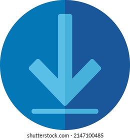 Descarga, bajada, icono de flecha o imagen de logotipo vectorial gráfico con azul, círculo, estilo plano. Uso perfecto para ui, sitio web, patrón, diseño, etc.