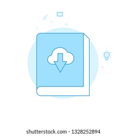 Download Ebook Flat Vector Icon. Writing, Authors or Education Related Illustration. Light Flat Style. Blue Monochrome Design. Editable Stroke. Adjust Line Weight. Design with Pixel Perfection.