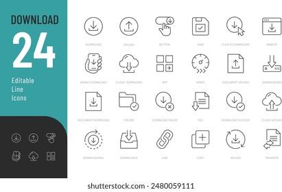 Download Editable Icons set. Vector illustration in modern thin line style of user interface related icons: button, file download, cloud technologies, and more. Pictograms and infographics for mobile 