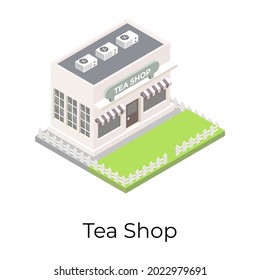 Download editable isometric icon of a tea shop