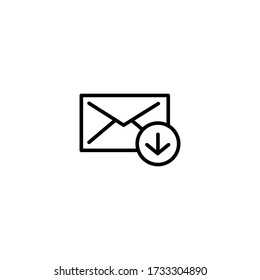 Download email attachment. E-mail with down arrow button. Incoming email icon.