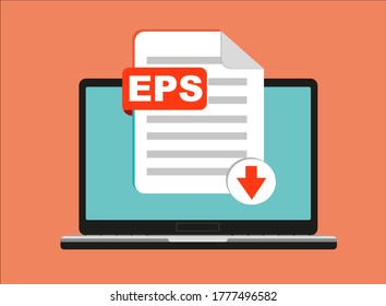 Download EPS button on laptop screen. Downloading document concept. File with EPS label and down arrow sign. Vector illustration.