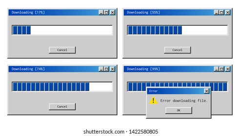 Download error alert. Common failure of a retro operating system