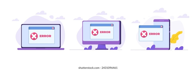 Download error concepts set, collection. Flat Vector illustration. Can use for, landing page, template, web, homepage, poster, banner.