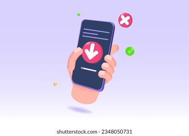 Icono de error de descarga. Ilustración vectorial 3D