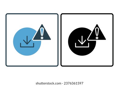 Download error icon. down arrow with exclamation mark. icon related to warning, notification. suitable for app, user interfaces, printable etc. Solid icon style. Simple vector design editable