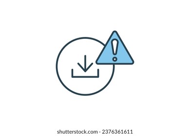 Download error icon. down arrow with exclamation mark. icon related to warning, notification. suitable for app, user interfaces, printable etc. Flat line icon style. Simple vector design editable