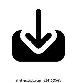 Download file black glyph ui icon. Uploading process. Transfer data to storage. User interface design. Silhouette symbol on white space. Solid pictogram for web, mobile. Isolated vector illustration