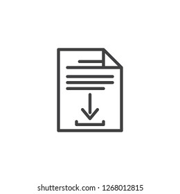 Download file document outline icon. linear style sign for mobile concept and web design. File with arrow down simple line vector icon. Symbol, logo illustration. Pixel perfect vector graphics