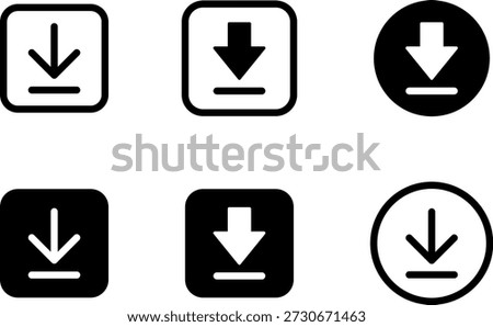Download file, document, software icons set. Save web document, folder, link, PDF, doc, raw, txt, avi, mp3, mp4, dll and other files format icons download buttons collection - vector illustration.