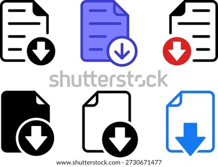 Download file, document, software icons set. Save web document, folder, link, PDF, doc, raw, txt, avi, mp3, mp4, dll and other files format icons download buttons collection - vector illustration.